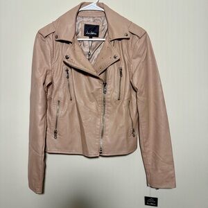 NWT Sam Edelman Nude Faux Leather Moto Jacket, Size Small